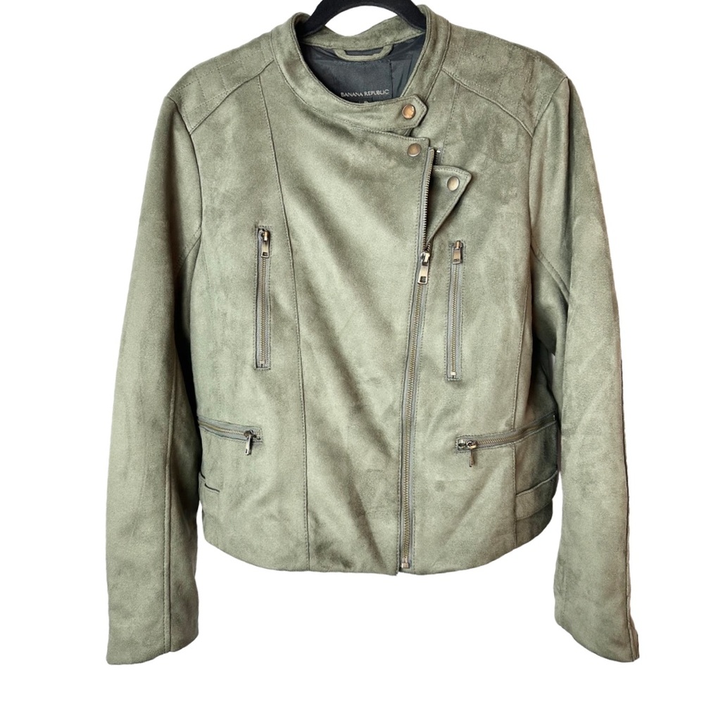 Banana Republic Vegan Suede Moto Jacket Color: Olive Green Womens Size: XL